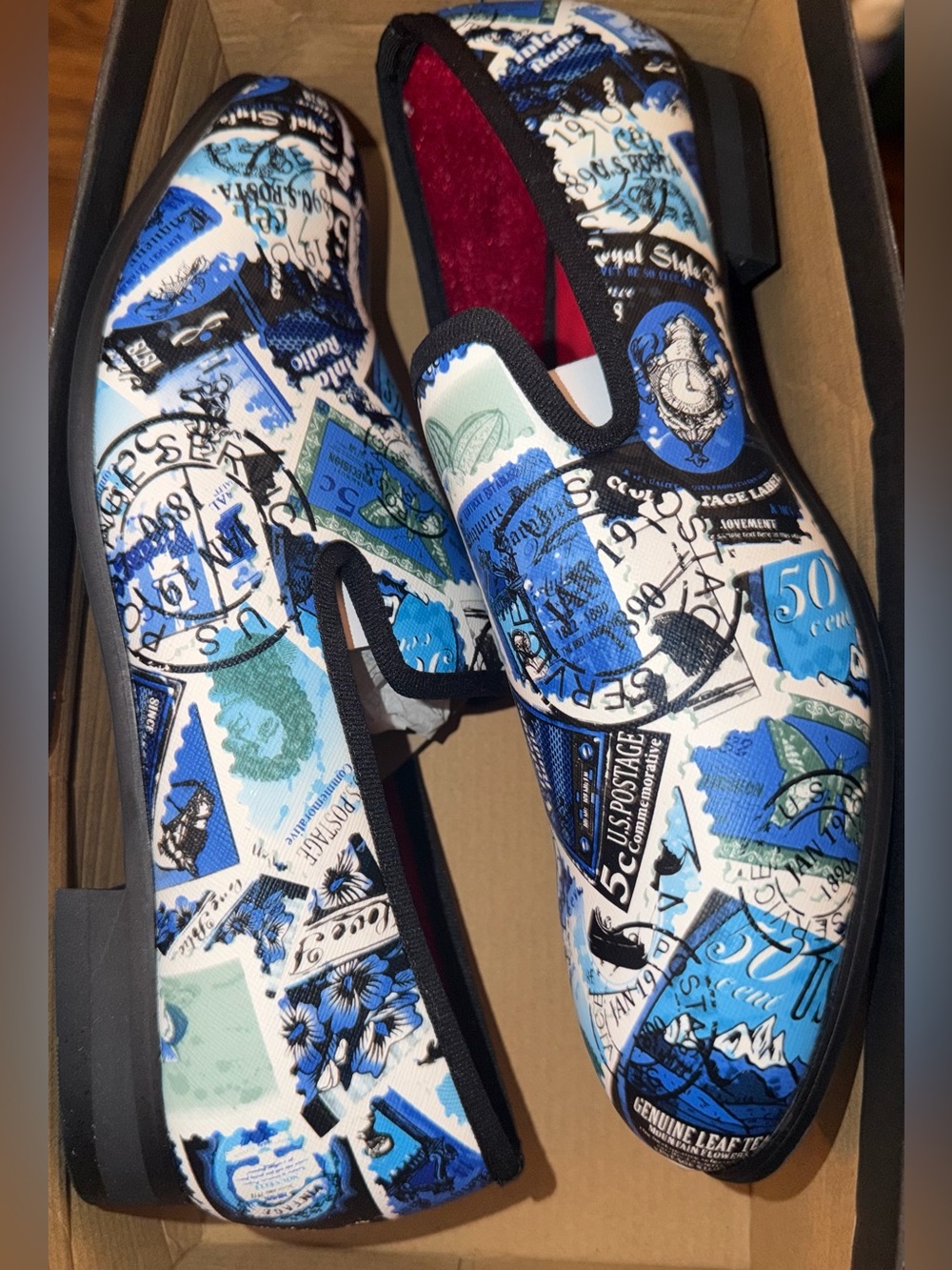 Men's Blue Print stamp theme Slip-On Loafers Meijiana size 8